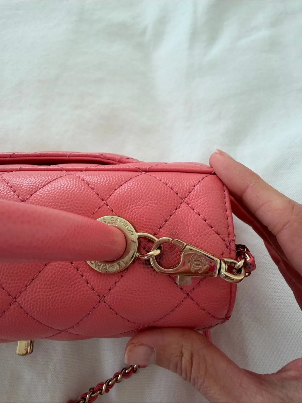 CHANEL Pink Quilted Satchel with Gold-Tone Chain